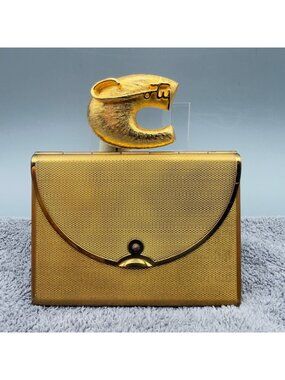 Vintage Coty Makeup Compact Gold Tone Brooch Combo Set of 2